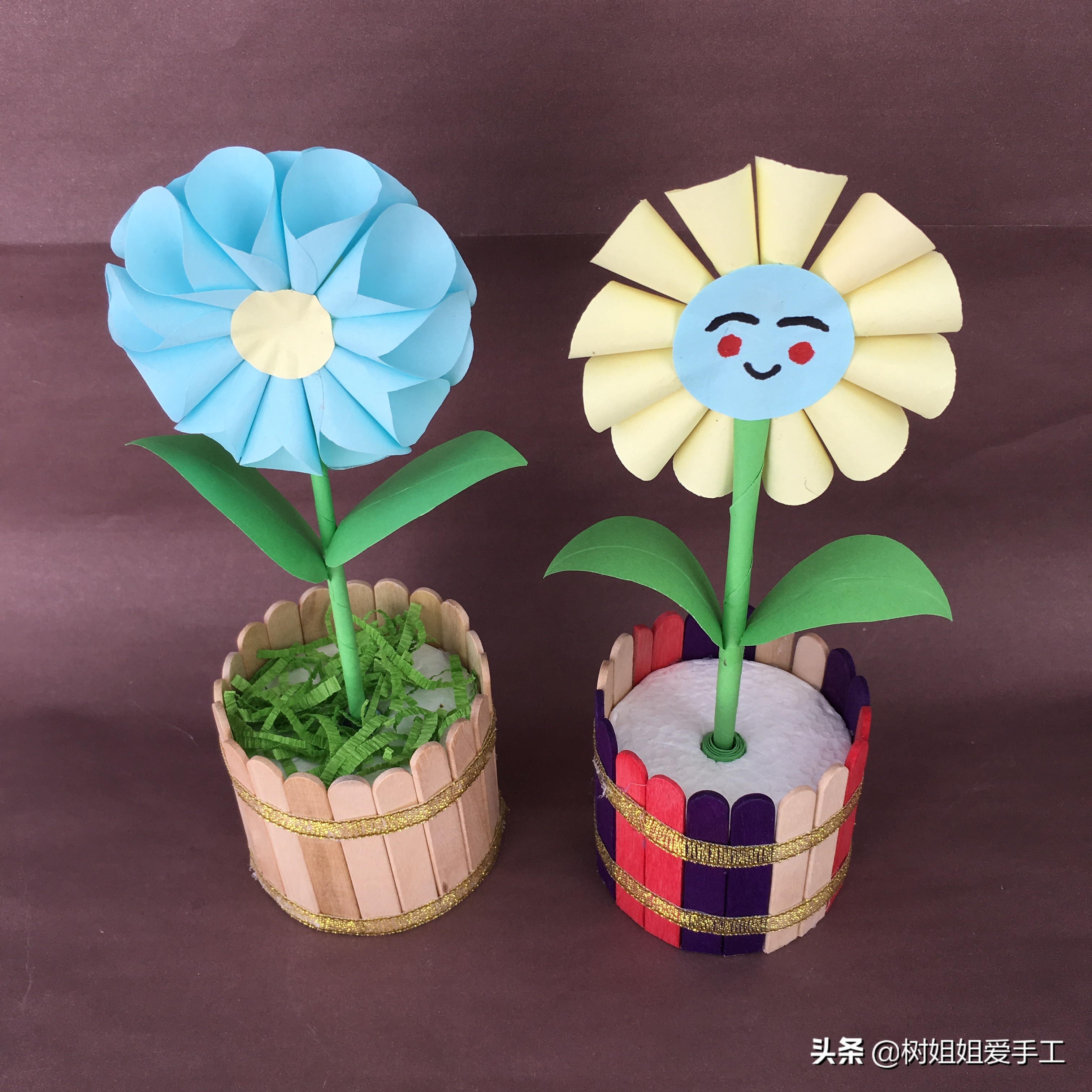 花朵盆栽折纸,折纸小花微盆景