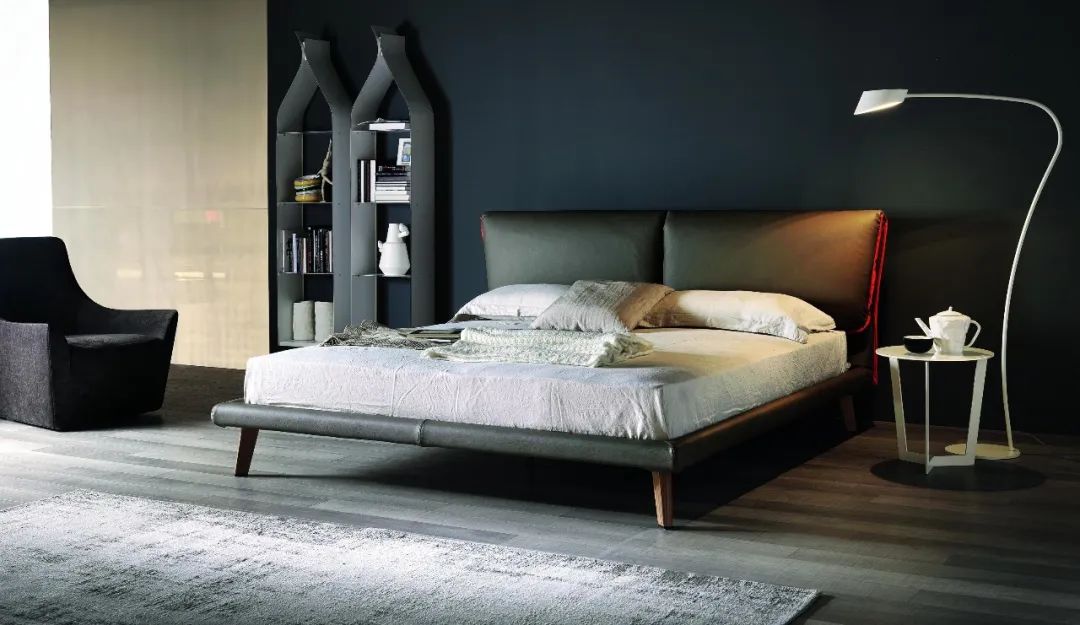 卧室床柜一体效果图,现代简约卧室家具全套