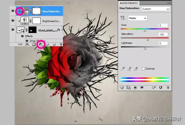 ps怎么把玫瑰变成金黄色,ps蝴蝶和鲜花合成