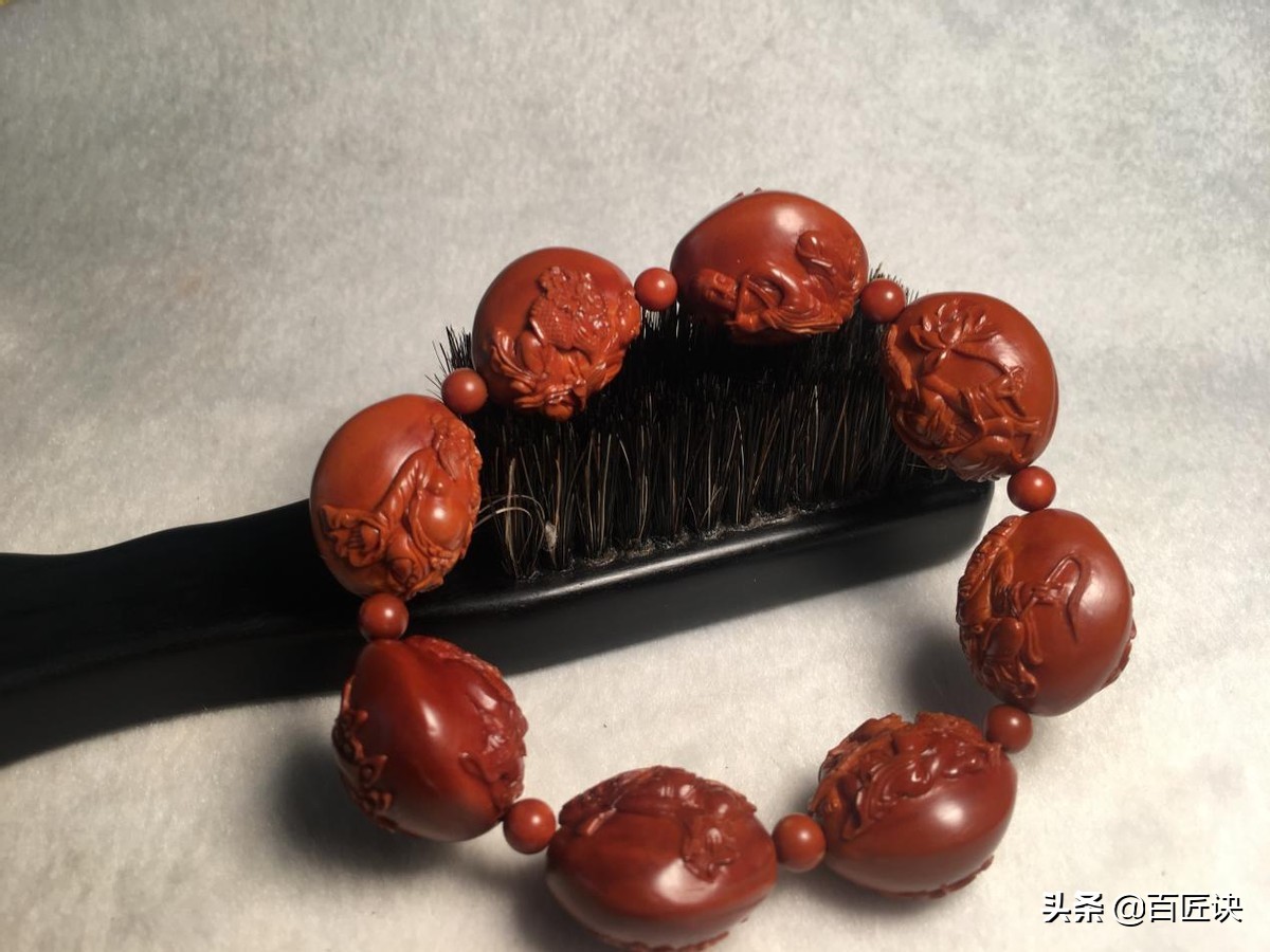 全手工橄榄核核雕手串,橄榄核手串柳叶核雕