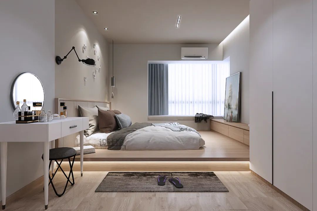 不到10平方1.8米床,卧室床头有5米怎么利用