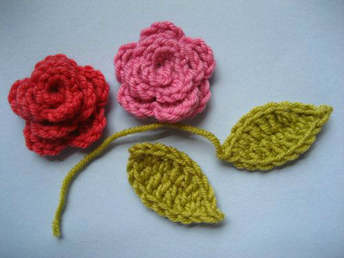 钩针玫瑰花叶子花样图解,一体钩玫瑰花的图解教程大全