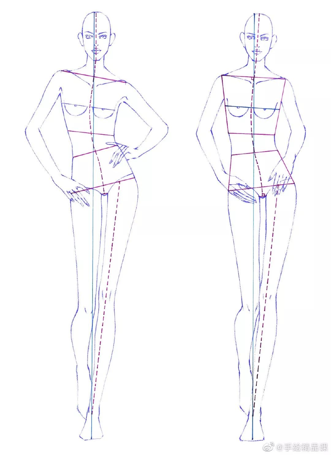 手绘服装画身体,手绘人物服装画法