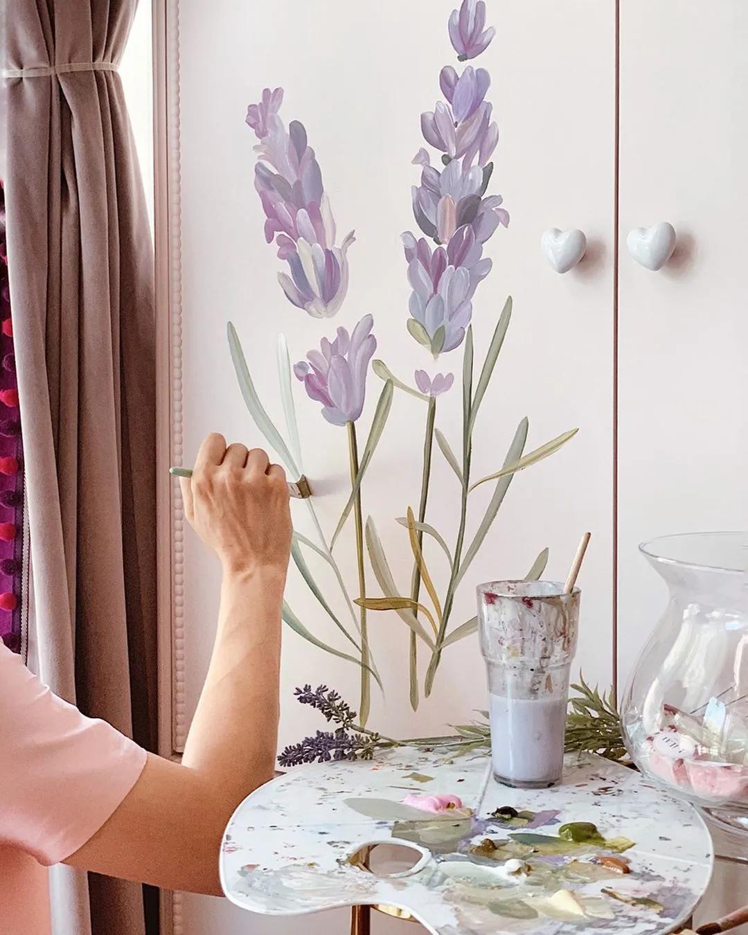 花卉墙绘,墙绘花卉色彩作品