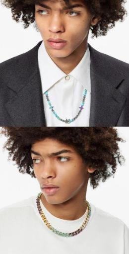 lv2022新款男士古巴链,lv古巴竹节项链蓝色