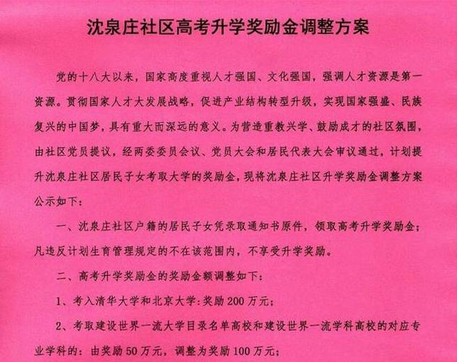 从沈泉庄奖励考生100万元，了解华盛江泉集团