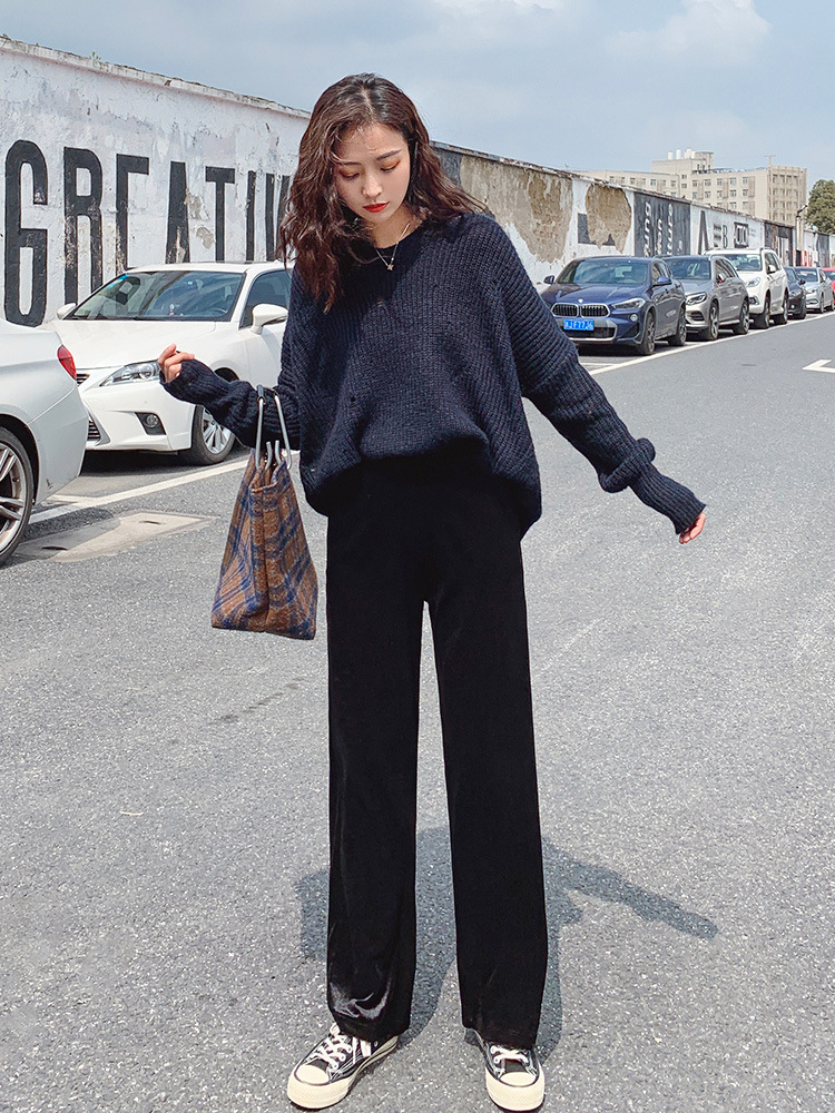 奢适窄版阔腿裤秋冬垂坠感显瘦,冬款浅色反季牛仔阔腿裤秋冬搭配