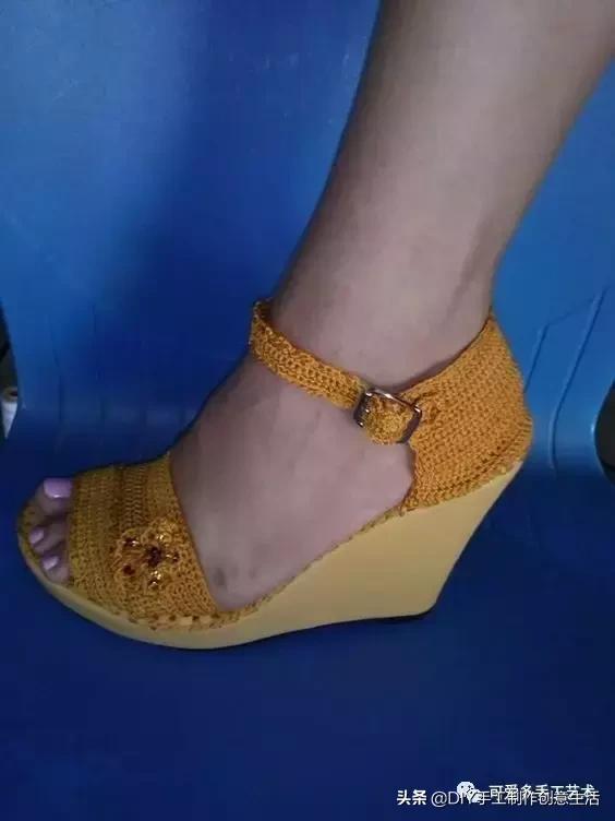 旧鞋底改造钩针鞋教程,手工钩鞋教程春夏季椰子鞋