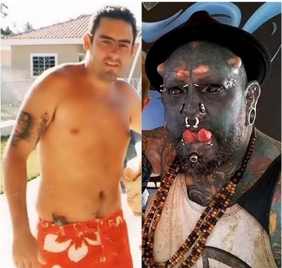 巴帅小伙为变兽人割掉耳鼻纹蓝全身，整容前照片看的网友扼腕叹息