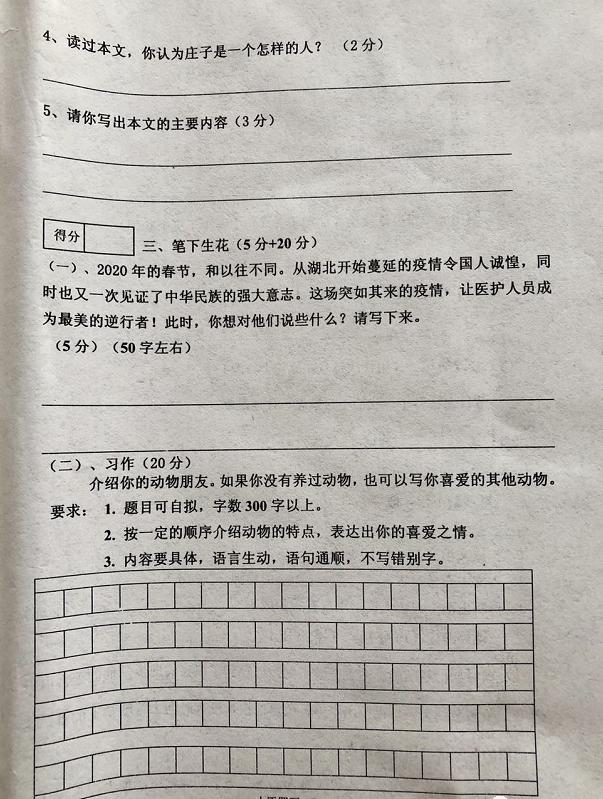 2020年沈阳四年级考试卷和答案,沈阳各区期末语文试卷答案四年级