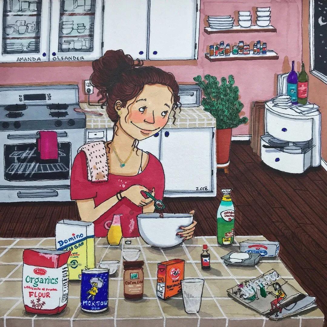 情侣两个人日常生活照片,情侣间的生活插画图片