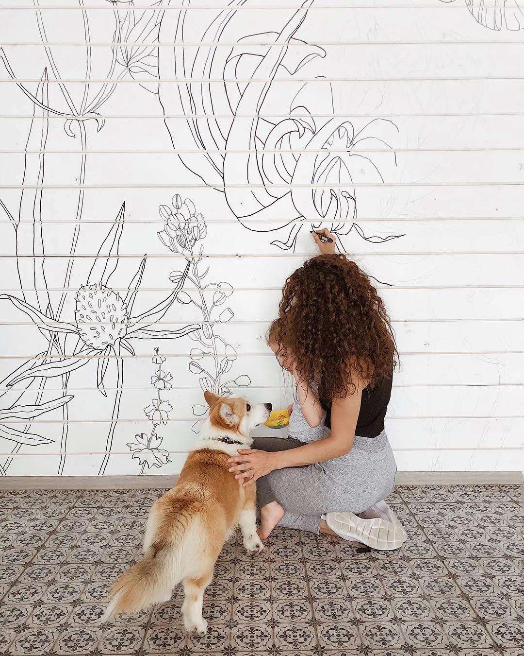 花卉墙绘,墙绘花卉色彩作品