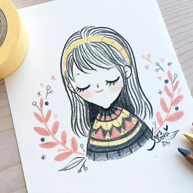 彩铅画古风人物简笔画,彩铅荷花简笔画几分钟就能学会