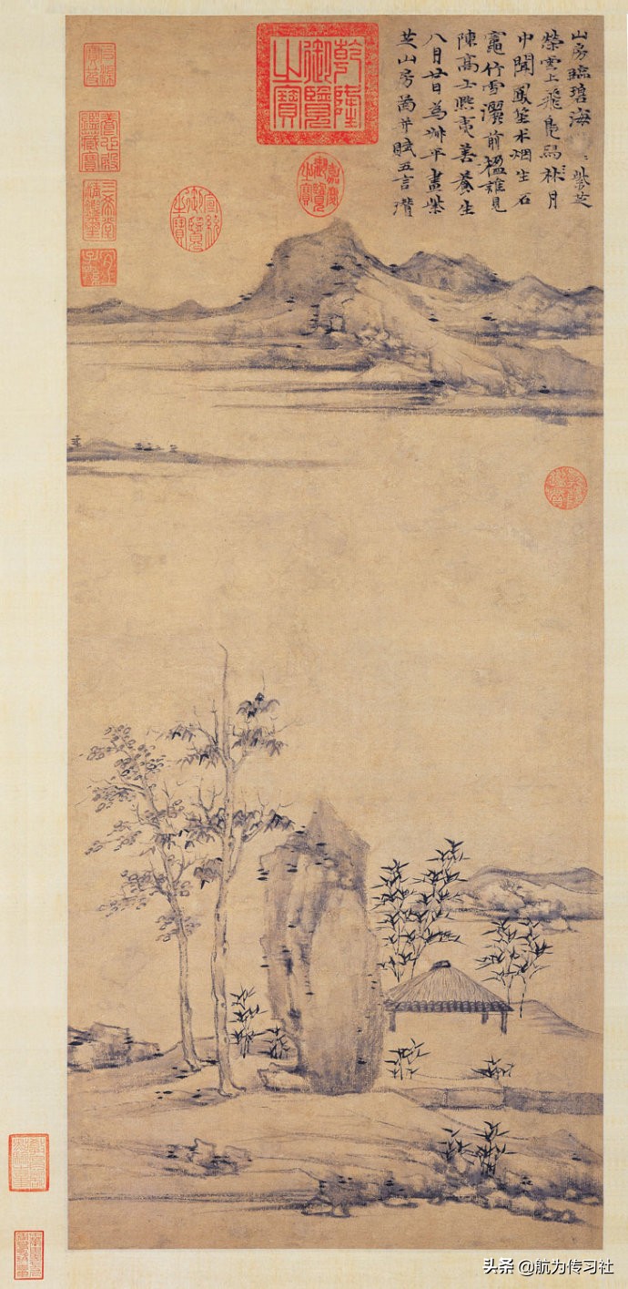 倪瓒山水教程,倪瓒山石树木画法