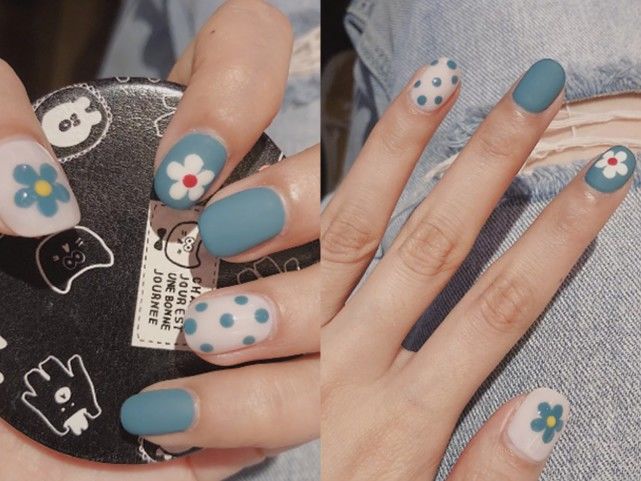 短甲美甲酷酷的冷淡风蓝色系,美甲短款简约高级干净蓝色系