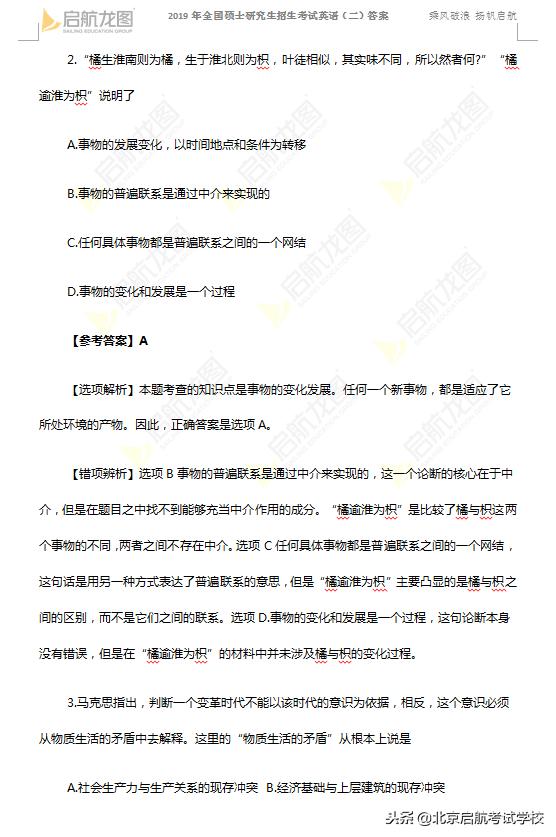 启航考研2019,考研政治单选答案