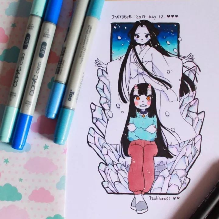 马克笔插画我是小妖怪,马克笔手绘插画清新