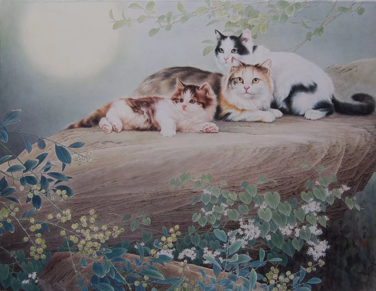 邢诚爱工笔猫画法,邢诚爱工笔画猫兔子高清大图