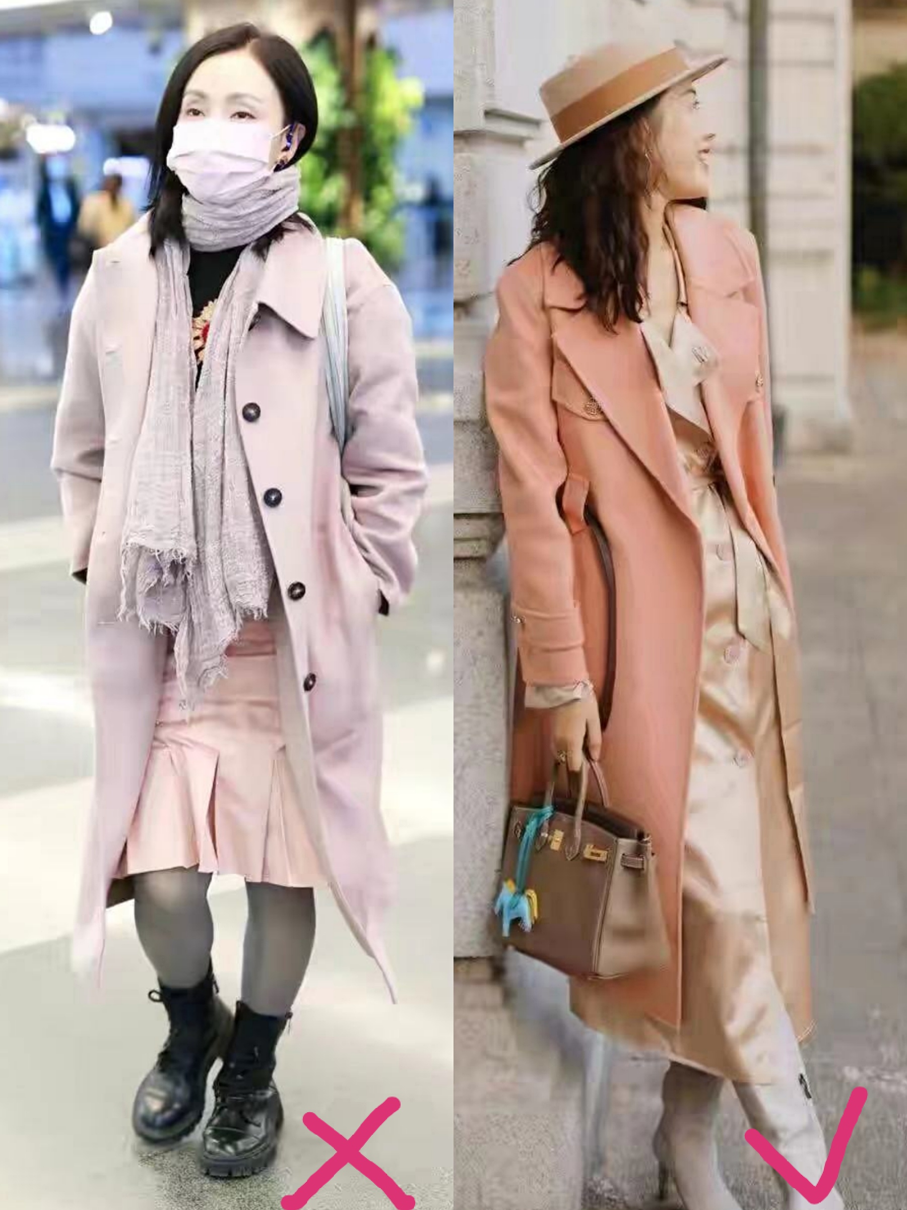 小个子粉色长款大衣搭什么宽头鞋,穿粉色大衣配什么颜色的包包好看