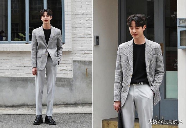韩国小哥哥西装正装穿搭,搭配格子西服的小哥哥