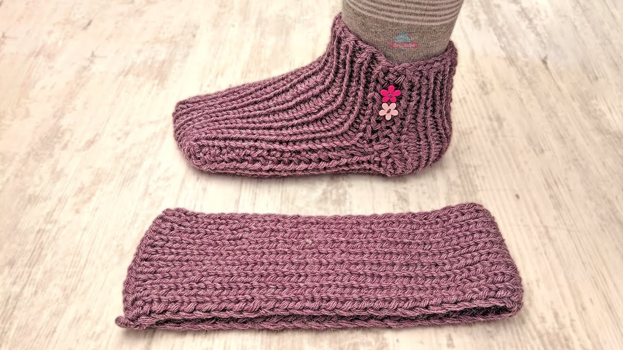 针织毛线袜的教程,家居袜棒针编织视频