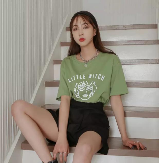 2020夏装韩版圆领短袖t恤女士衣服,夏装新款韩版拼色短袖t恤