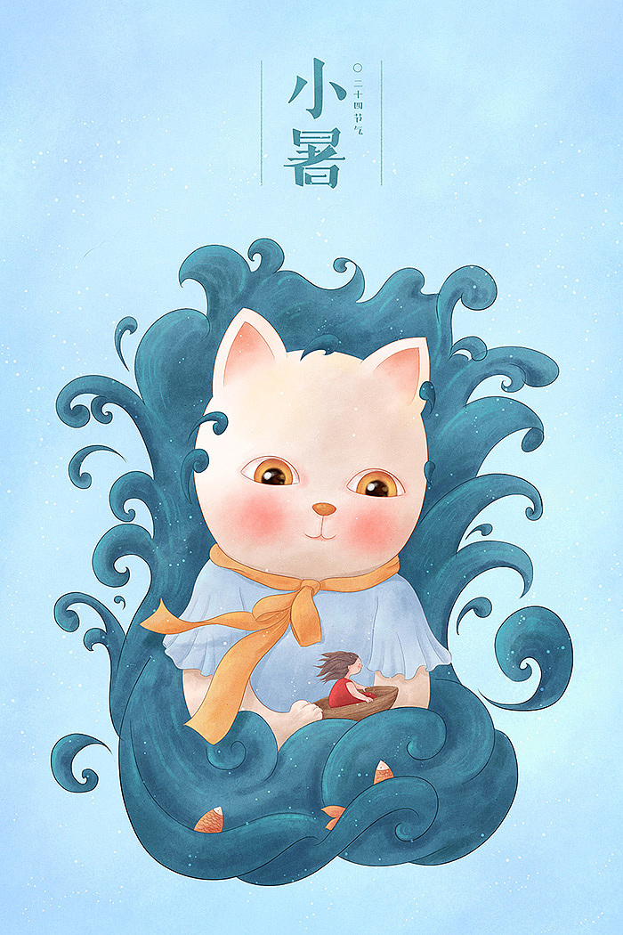 小清新唯美猫咪插画壁纸,猫咪卡通形象插画图片