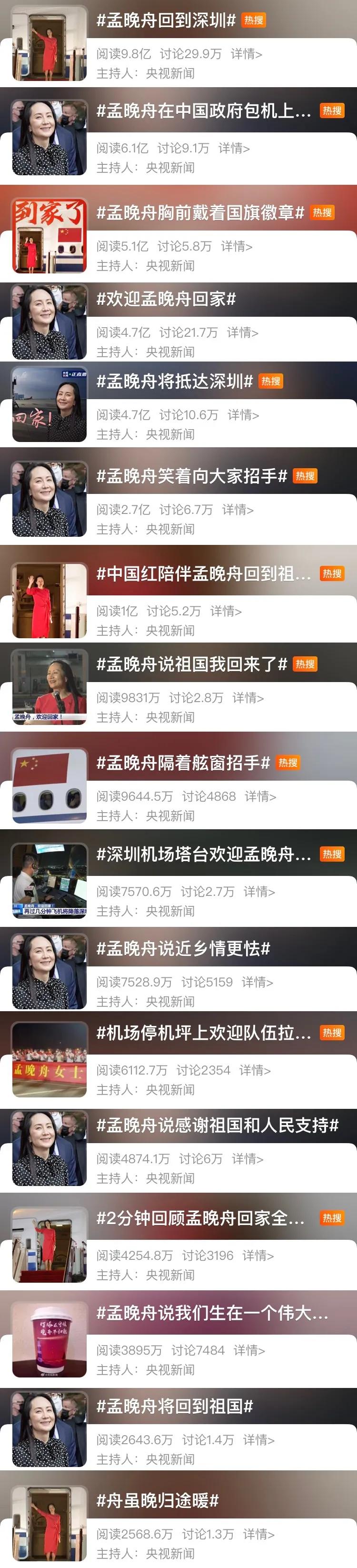 港媒评孟晚舟回国直播现场,孟晚舟回国视频获4亿赞