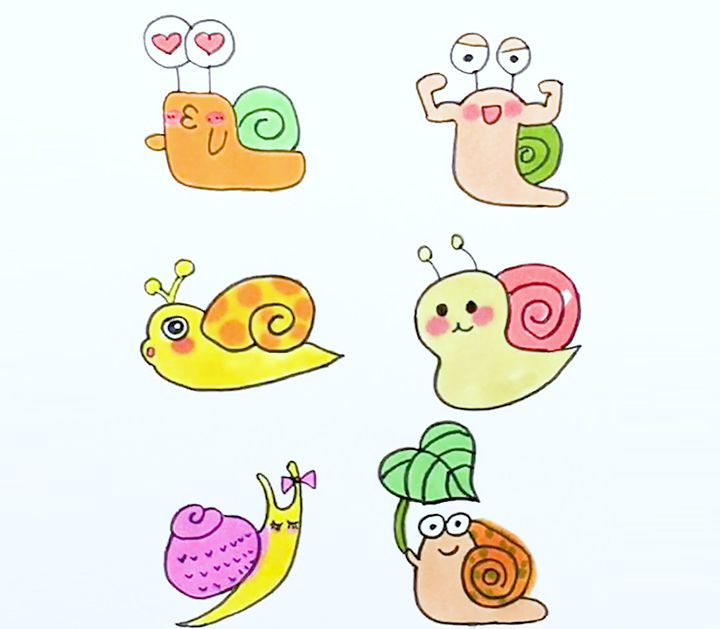 手帐蜗牛简笔画,萌萌的各种小球手账画