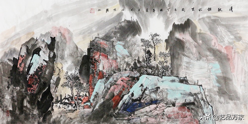 北方四尺竖幅的写意山水画作品,一幅优秀的山水画作品