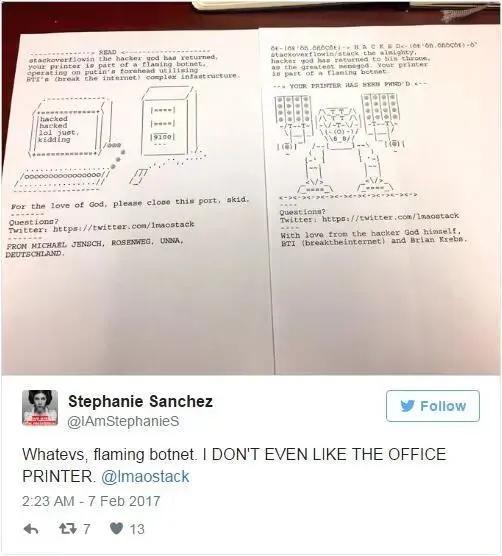 16万次入侵你的打印机可是沉默羔羊？