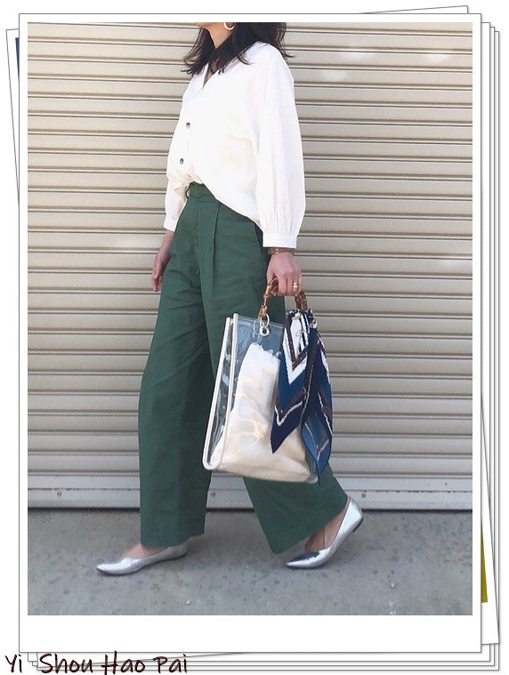 夏天绿色短袖阔腿裤套装配的凉鞋,黑色阔腿裤配绿色碎花上衣好看吗