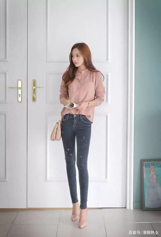 韩国模特孙允珠直筒牛仔裤衬衫休闲装扮网拍