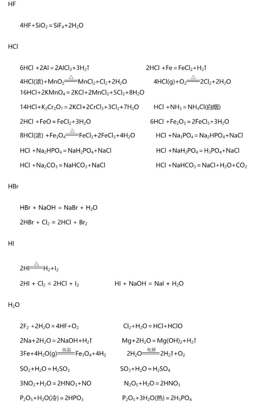 高中化学氯气方程式总结,高中化学所有方程式大全