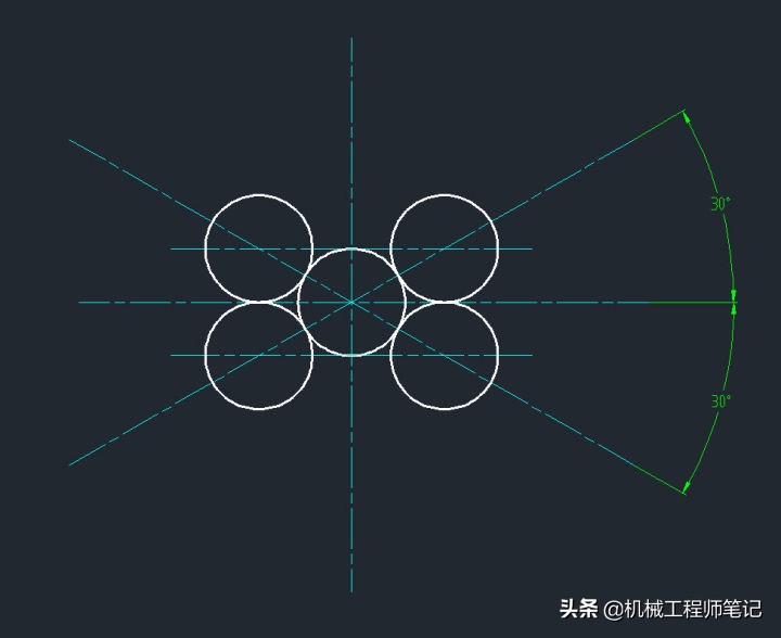 两条线怎么画内切圆cad,cad怎么在圆里画5个内切圆