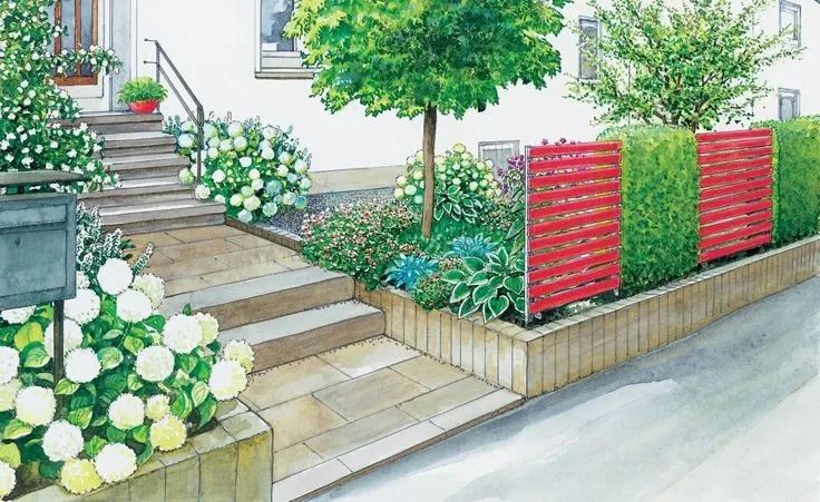 手绘清新小花园,日式庭院迷你小花园手绘