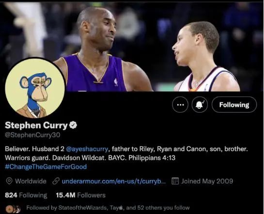 NBA库里用55个以太坊,18万美元买了个NFT蓝色猿猴头像