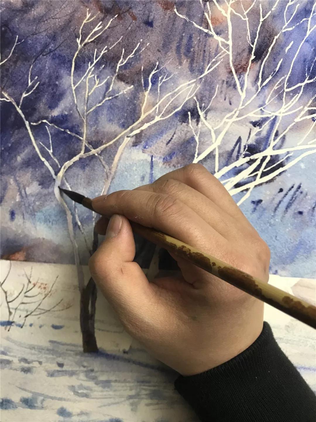 100幅风景写生水粉画教程,如何画雪景图水彩画教程