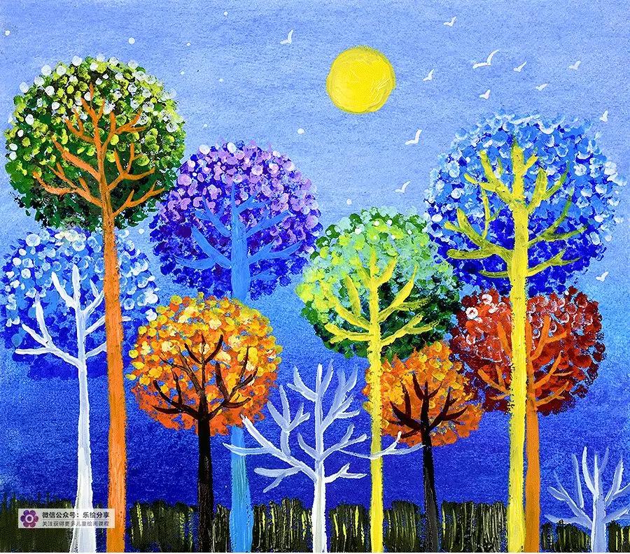 水粉点画法风景图片,水粉点画法风景