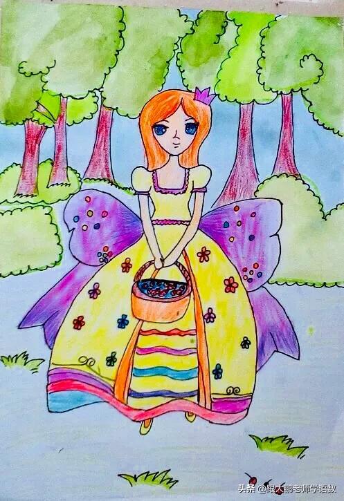 幼儿绘画作品春姑娘的头发,踏青小学生作品