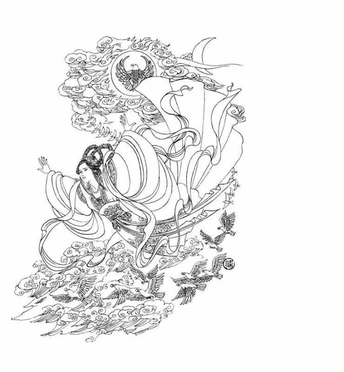 图谱神话人物工笔画白描,国画工笔人物白描图片大全大图