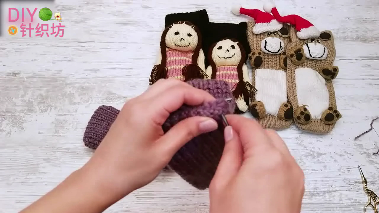 针织毛线袜的教程,家居袜棒针编织视频