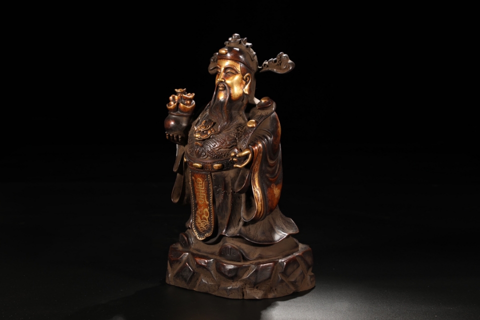 清代财神铜造像,清早期铜鎏金黄财神造像