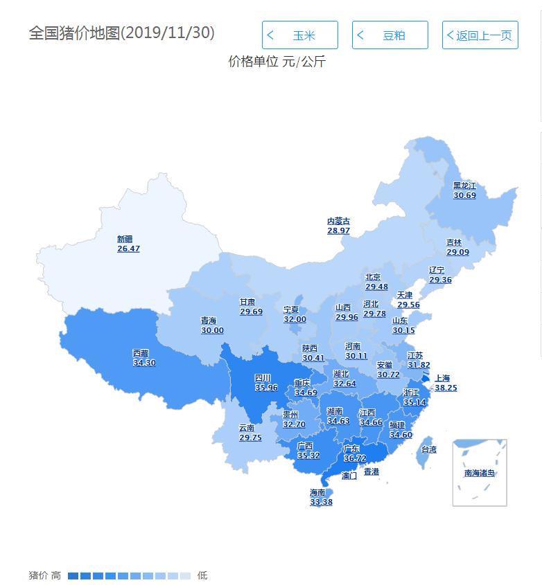 2019年11月15日国内生猪价格一览,11月生猪出栏价格