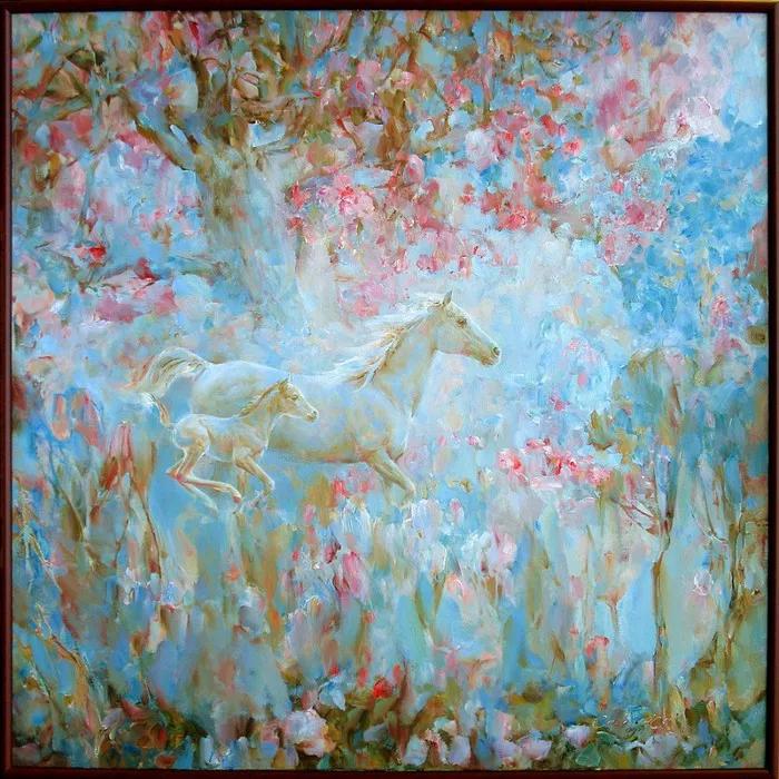 俄罗斯艺术家AydemirSaidov的人体绘画，花间的美丽少女