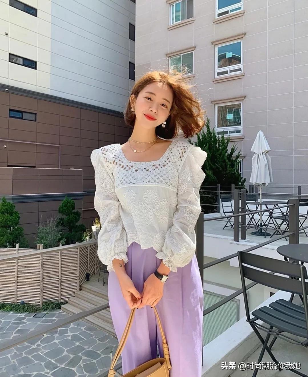 夏天穿马卡龙色系的长裤,马卡龙紫色裤子搭配