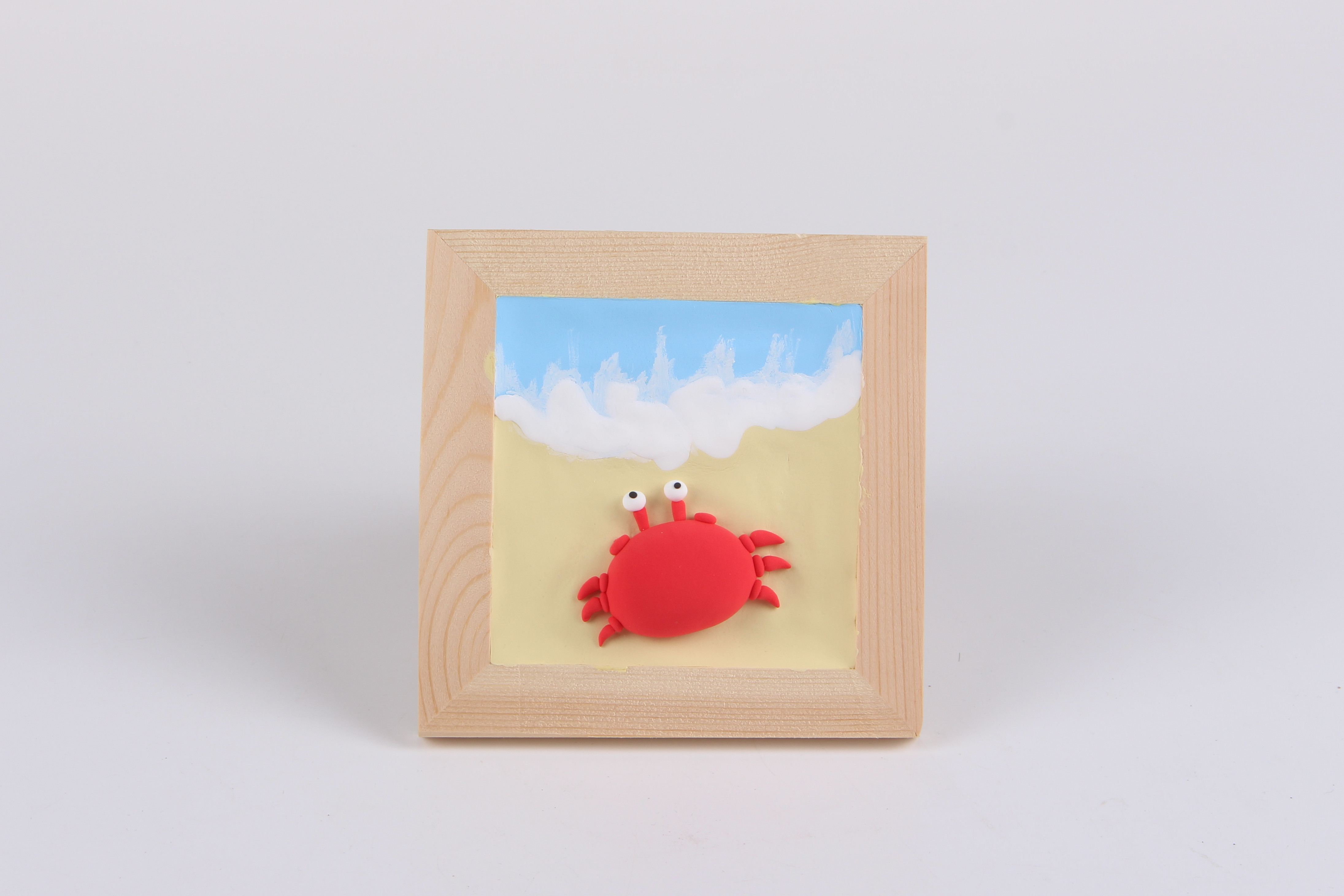 粘土手工螃蟹粘贴画,小螃蟹粘土画手工简单幼儿