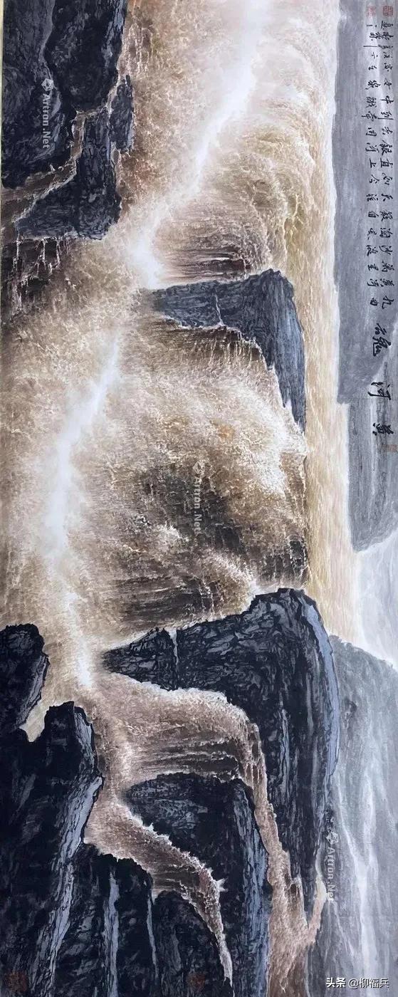 山水风景画黄河,山水画黄河惊涛骇浪