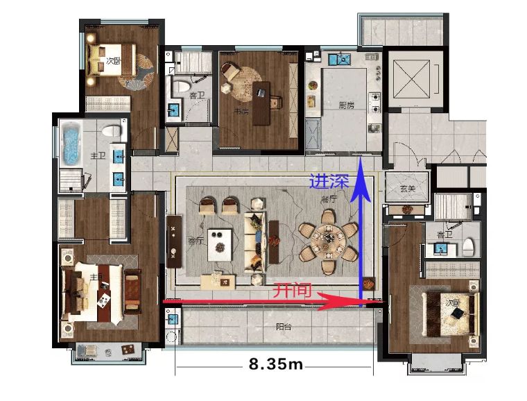 有钱人看不上眼的横厅，在他这里却变成了贵气的中式宫廷