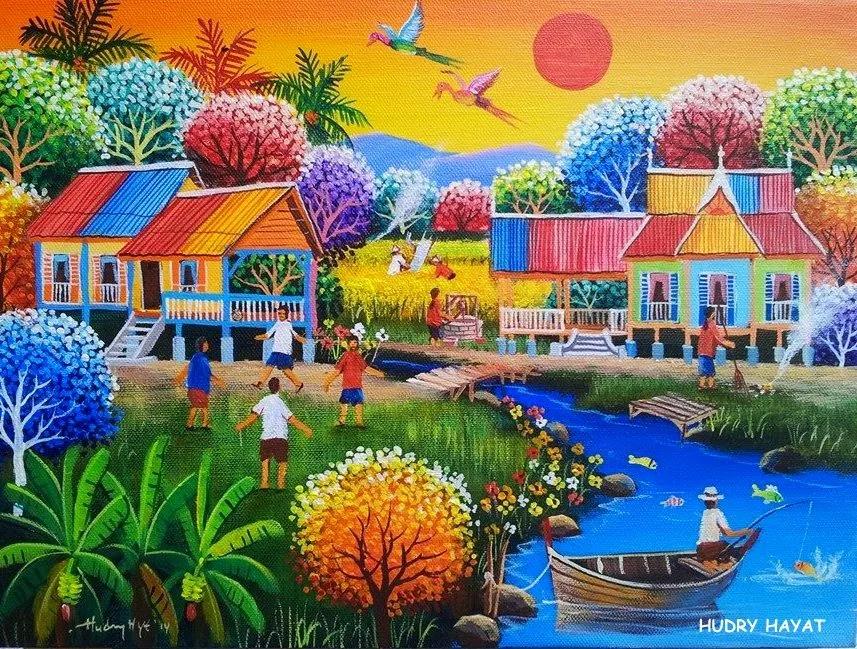 水粉点画法风景图片,水粉点画法风景